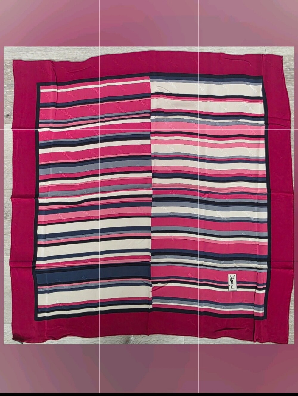 Auth 🎀 Yves Saint Laurent Horizontal Striped Silk Scarf ♋️🎗